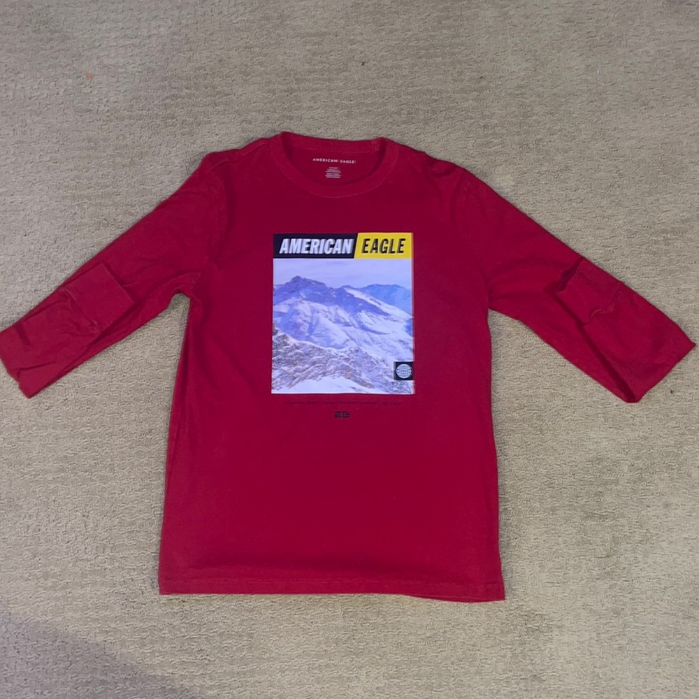 MENS SMALL RED AMERICAN EAGLE LONG SLEEVE GRAPHIC TEE